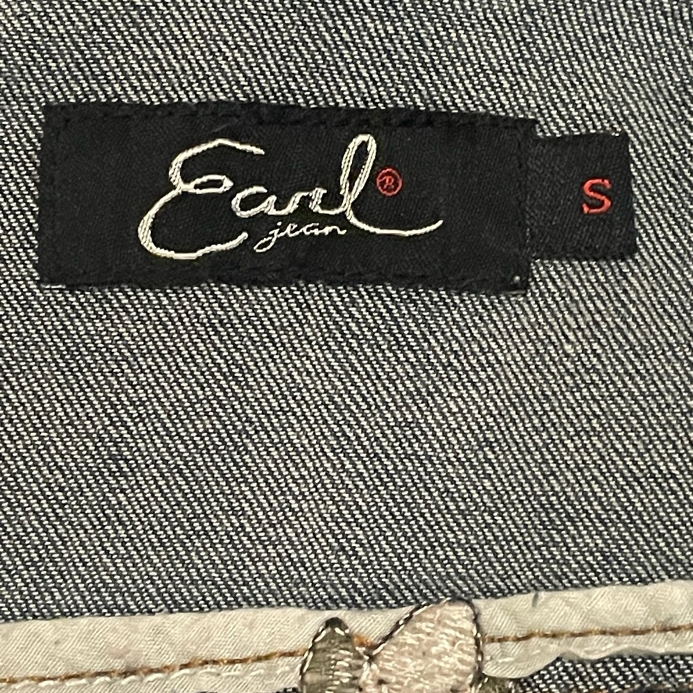 Earl Jeans Dark Blue Denim Jacket with Red & Green Floral Embroidery - Picture 5 of 7